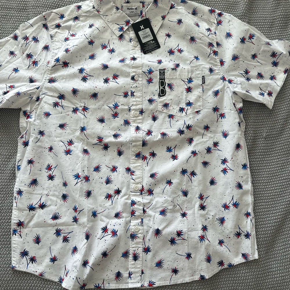 Hurley Palm Print Casual Shirt - White, Blue, Red